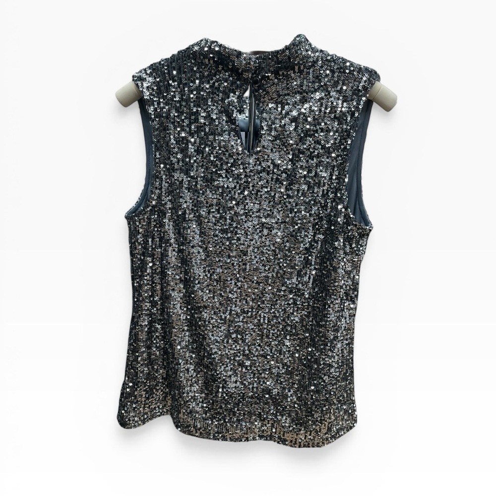 Cable Gauge Sleeveless Sequin Cowl Neck Top - Silver Size: Small NWT - Picture 4 of 12